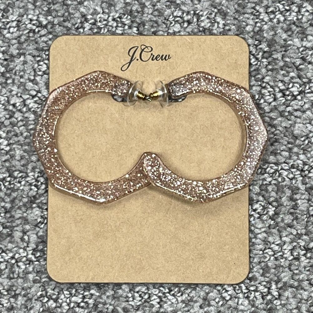J Crew Earrings Beige Glitter Resin Octagon Hoop Womens Jewelry Statement